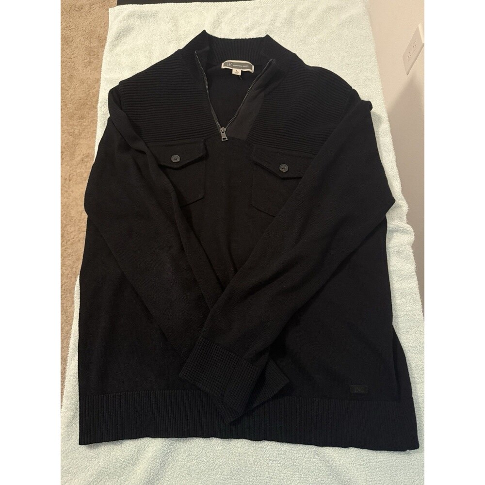 INC International Concepts 1/4 Zip Ribbed L/S Sweater Men’s Size L Black